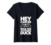 Womens Hey Cancer Duck You You Ducking Duck Survivor Fight - V-Neck T-Shirt