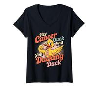 Womens Hey Cancer Duck You You Ducking Duck Survivor Fight - V-Neck T-Shirt