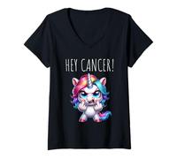 Womens Hey Cancer FU Chemo Warrior Cancer Sucks Awareness V-Neck T-Shirt