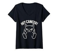 Womens Hey Cancer FU Chemo Warrior Cancer Sucks Awareness V-Neck T-Shirt