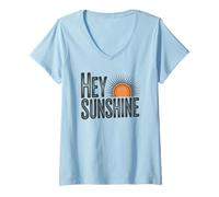 Women's Hey Sunshine Retro Sun Vintage Aesthetic Graphic V-Neck T-Shirt