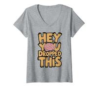 Womens Hey You Dropped This Brain Meme Design V-Neck T-Shirt