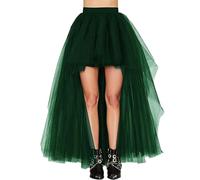 Women's Hi-Lo Long Tutu Tulle Bustle Skirt, Elastic Waist Festival Party Skirt, Halloween, Wedding, Evening Party, Christmas Event, Homecoming, One Size Dark Green