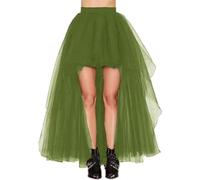 Women's Hi-Lo Long Tutu Tulle Bustle Skirt, Elastic Waist Festival Party Skirt, Homecoming, Wedding, Evening Party, Christmas Event, Halloween, One Size Army Green