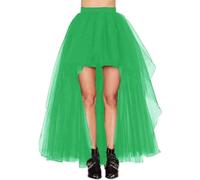 Women's Hi-Lo Long Tutu Tulle Bustle Skirt, Elastic Waist Festival Party Skirt, Homecoming, Wedding, Evening Party, Christmas Event, Halloween, One Size Green