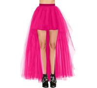 Women's Hi-Lo Long Tutu Tulle Mesh Skirt Elastic Waist Festival Party Skirt Homecoming Wedding Evening Party Girls Maxi Skirt Christmas Event Halloween Tutu Puffy Skirt (One Size) Hot Pink