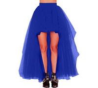 Women's Hi-Lo Long Tutu Tulle Mesh Skirt Elastic Waist Festival Party Skirt Homecoming Wedding Evening Party Girls Maxi Skirt Christmas Event Halloween Tutu Puffy Skirt (Blue, One Size)