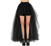 Women's Hi-Lo Long Tutu Tulle Mesh Skirt Elastic Waist Festival Party Skirt Homecoming Wedding Evening Party Girls Maxi Skirt Christmas Event Halloween Tutu Puffy Skirt (Black, One Size)