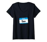 Women's Hi My Name is Dan, Daniel Nametag Graphic V-Neck T-Shirt