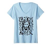 Women's Hidden Jesus Face Optical Illusion Christian V-Neck T-Shirt