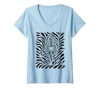 Women's Hidden Tiger Optical Illusion Camouflage V-Neck T-Shirt