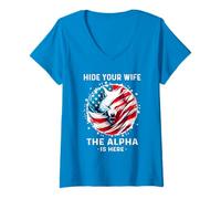 Womens Hide Your Wife The Alpha Is Here American Alpha Wolf Meme V-Neck T-Shirt