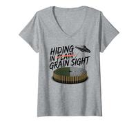 Womens Hiding in Grain Sight - Funny Crop Circle UFO V-Neck T-Shirt