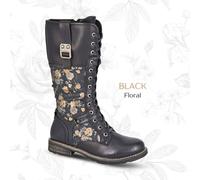 Womens High Biker Boots Cipriata Floral Faux Fur Autumn Festival Zip Up Shoes