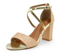 Womens High Block Heels Glitter Shoe Ankle Crossover Strap Ladies Comfort Support Sparkly Wedding Bridal Prom Graduation Shoes Evening Party Occasion Heeled Open Toe Strappy Dress Wide Fit Sandals