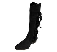 Women's -High Boots 2023 Autumn Winter Fashion Pointed Toe Flat Sole Long Tassel Knee High Boots Lightweight Comfortable Soft Bottomed Casual Dress Boots (Black, 6.5)