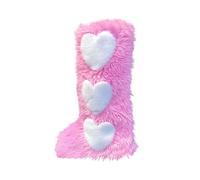 Women's High Boots Heart Shaped Furry Long Boot Plush Lining Thick Velvet Snow Boots Ladies Flat Platform Sole Shoes Faux Fur Booties Winter Warm Lightweight Boot Candy-Colored Booties for Party