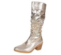 Women's High Boots Metallic Shiny Boots Women's Leather Heel Chic and Elegant High Boot Zip Boots Comfort Chic Boots Glitter Santiags Winter Warm Santiag Comfortable Shoe Bootie, 01 gold, 6 UK