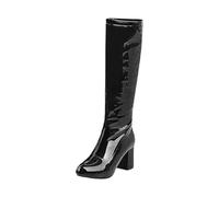 Women's High Boots with Heel, Black Knee Boots, Women's Long Shaft Boots, Elegant Slip-On Boots, Fashionable Cowboy Boots, Plain Women's Boots, Chunky Heel, Trekking Boots, Transition Boots, black, 9