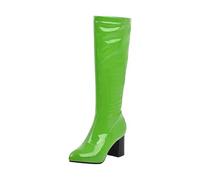 Women's High Boots with Heel, Black Knee Boots, Women's Long Shaft Boots, Elegant Slip-On Boots, Fashionable Cowboy Boots, Plain Women's Boots, Chunky Heel, Trekking Boots, Transition Boots, Green, 10