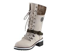 Women's High Boots with Heel Laced - Wide Shaft Boots Women's Xxl Shaft with Buckles Riding Boots Knitted Half Boots Vintage Elegant Transition Boots Lined Texani Boots Traditional Shoes, gray, 7 UK