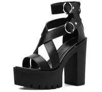 Womens High Chunky Heel Ankle Strap Goth Sandals,Comfort Cutout Open Toe Block Heel Multi Buckle Roman Gladiator Sandals Fashion Party Dress Platform Studded Punk Sandals Back Zipper