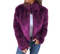 Women's High Collar Fur Zipper Casual Jacket,Womens Cropped Faux Fur Jackets,Long Sleeve Fuzzy Sherpa Jacket Warm Coat with Pockets (Purple,4XL)