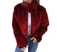 Women's High Collar Fur Zipper Casual Jacket,Womens Cropped Faux Fur Jackets,Long Sleeve Fuzzy Sherpa Jacket Warm Coat with Pockets (Red,XL)