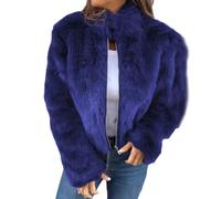 Women's High Collar Fur Zipper Casual Jacket,Womens Cropped Faux Fur Jackets,Long Sleeve Fuzzy Sherpa Jacket Warm Coat with Pockets (Blue,5XL)