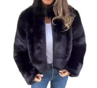 Women's High Collar Fur Zipper Casual Jacket,Womens Cropped Faux Fur Jackets,Long Sleeve Fuzzy Sherpa Jacket Warm Coat with Pockets (Black,S)