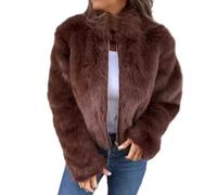 Women's High Collar Fur Zipper Casual Jacket,Womens Cropped Faux Fur Jackets,Long Sleeve Fuzzy Sherpa Jacket Warm Coat with Pockets (Brown,2XL)