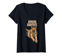 Women's High Drive Belgian Malinois V-Neck T-Shirt