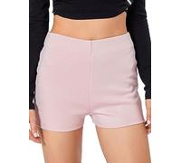 Womens High Elastic Waist Sequin Shorts Glitter Sparkly Straight Leg Shorts Solid Sparkle Party Club Concert Hot Shorts (B-Pink, L)