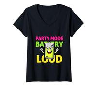 Women's High Energy Party Battery Character V-Neck T-Shirt