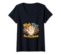 Women's High Five I'm Five Today Retro Five Years Old Birthday Kids V-Neck T-Shirt