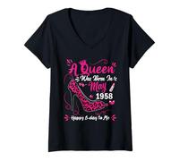 Women's High Heel A Queen was Born in May 1958 68th Birthday V-Neck T-Shirt