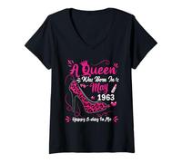 Women's High Heel A Queen was Born in May 1963 63rd Birthday V-Neck T-Shirt