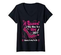 Women's High Heel A Queen was Born in May 1977 49th Birthday V-Neck T-Shirt