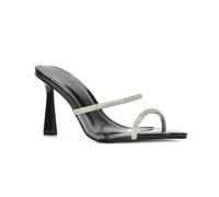 Women's High Heel Clear Mule Ladies Sparkly Diamante Slip On Black Patent Sandals Perspex Peep Toe Party Shoes Size 6