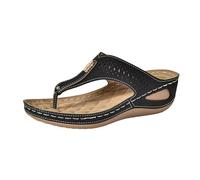 Women's High Heel Flip Flops with Arch Support & Soft Cushion - Hollow Out Wedge Platform Thong Sandals for Walking, Beach, Summer | Lightweight Slip On Casual Orthopedic Comfort Black