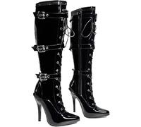 Women's High Heel Knee High Boots Lace Up Stiletto with 3 Buckles & Side Zip Edgy Punk Gothic Style Sexy Footwear UK 3-12 (Black, UK Footwear Size System, Adult, Women, Numeric, Medium, 7)