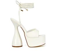Womens High Heel Platform Peep Toe Sandals Ladies Lace Up Ankle Straps Party Evening Shoes Size 3-8 White Synthetic Leather