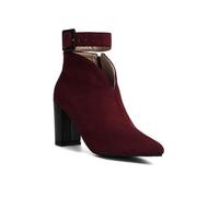 Women's High Heel Pumps 8.5cm Chunky Heel Pointed Toe Suede Upper with Ankle Strap Ladies Sexy High Heeled Shoes(Rosso,6)