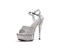 Women's High Heel Sandals Open Toe Ankle Strap Shiny Sequins Evening Style High Heel Sandals Women Platform Comfortable for Parade Dance Show, Z Silver, 4 UK
