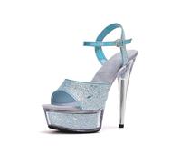Women's High Heel Sandals Open Toe Ankle Strap Shiny Sequins Evening Style High Heel Sandals Women Platform Comfortable for Parade Dance Show, Z Blue, 4 UK