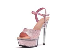 Women's High Heel Sandals Open Toe Ankle Strap Shiny Sequins Evening Style High Heel Sandals Women Platform Comfortable for Parade Dance Show, Z Pink, 9 UK
