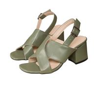 Women's High Heel Sandals with Platform - Open Leather Slippers Elegant Comde Sandals Breathable Lightweight Shoes for Walking Ceremony Wedding, green, 8 UK