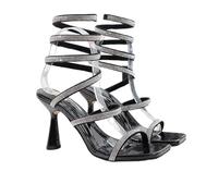 Women's High Heel Sandals with Spiral Straps - Stiletto Heels for Wide Feet, for Dating, Bride Events, Ball & Formal Occasions,Black,7 UK