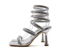 Women's High Heel Sandals with Spiral Straps - Stiletto Heels for Wide Feet, for Dating, Bride Events, Ball & Formal Occasions,Silver,4 UK