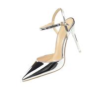 Women's High-Heeled Shoes - Women's Sandals with Heel and Ankle Laces, Elegant Satin Sandals, Sharp Toe Sandals with Buckle Ankle Straps for Ceremony Holidays and Evening, silver, 7 UK